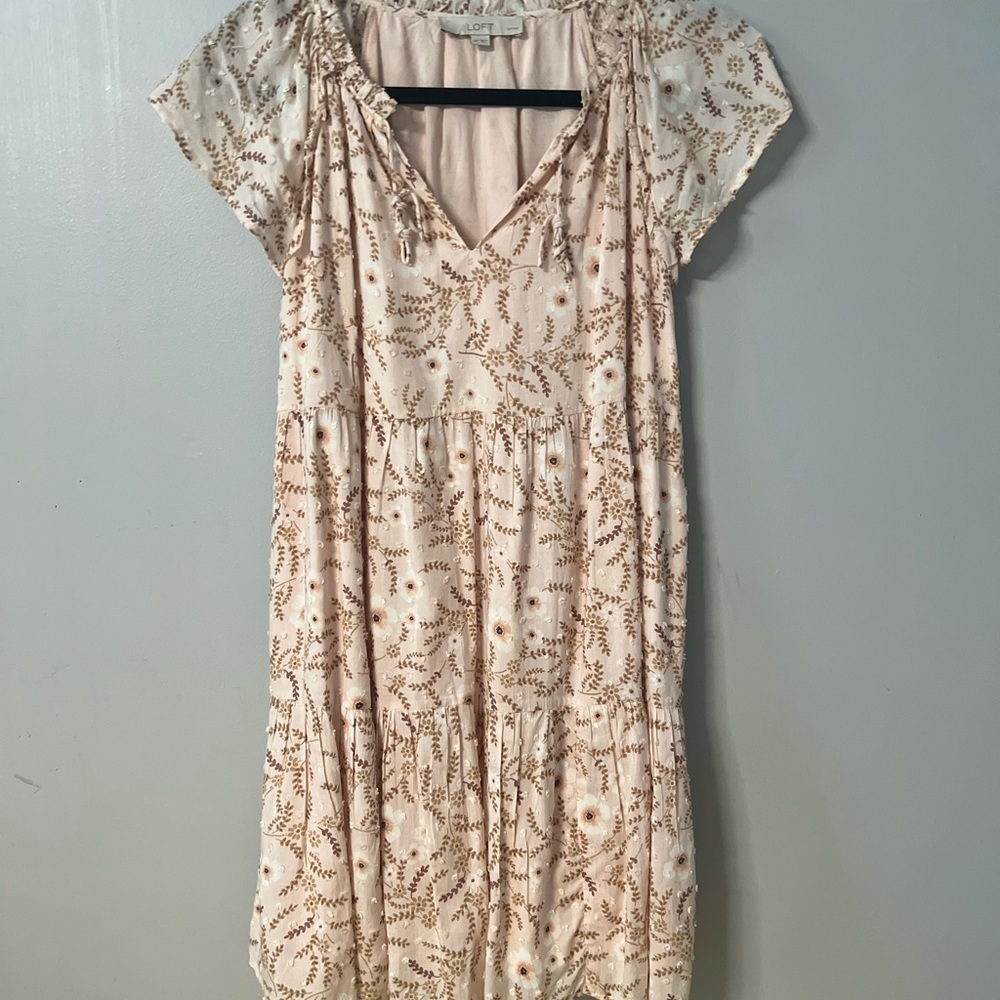 LOFT Cream and Brown Floral Mini Dress